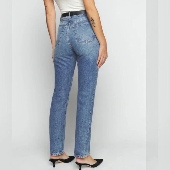REFORMATION High Rise Button Fly Straight Jeans in Maya Wash Size 25 - Picture 6 of 6